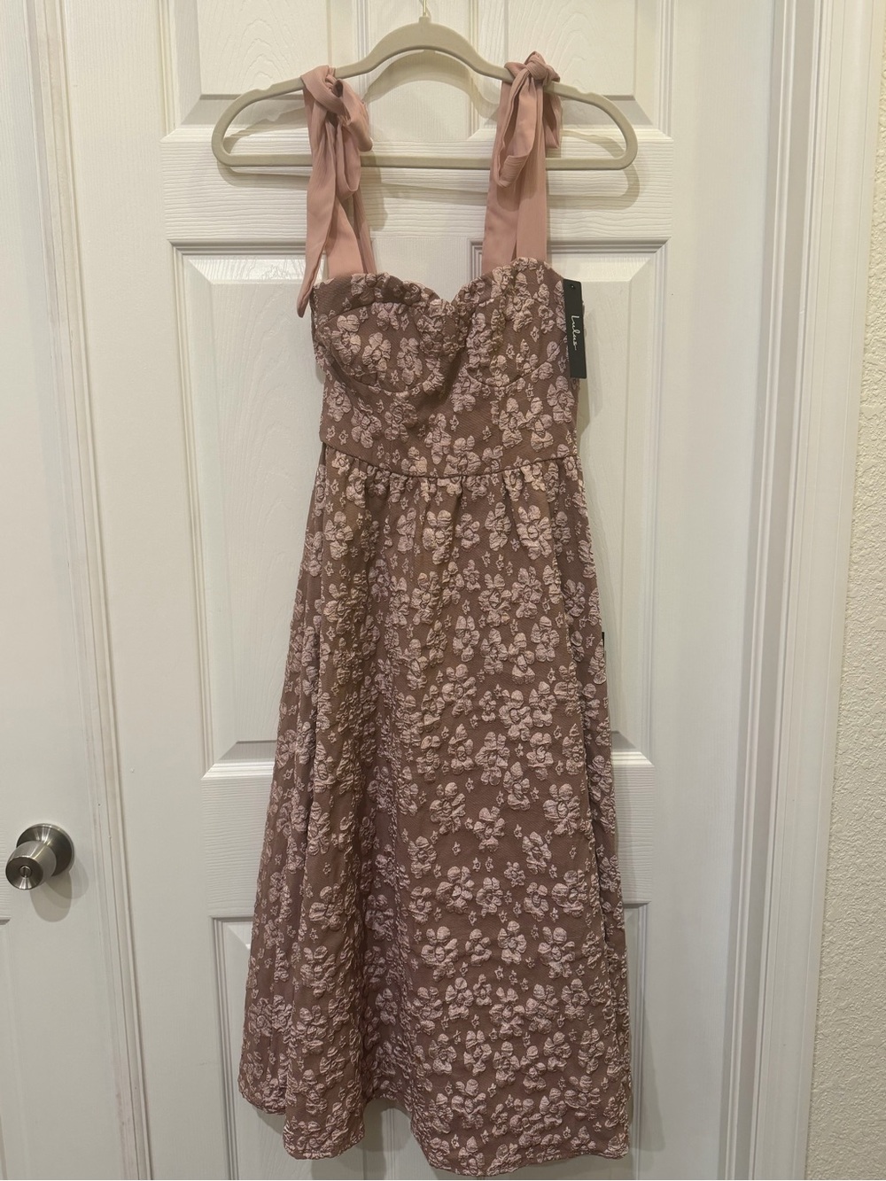 Lulus Floral Jacquard Midi Dress XS NWT Pink Mauve Tie Strap Sweetheart